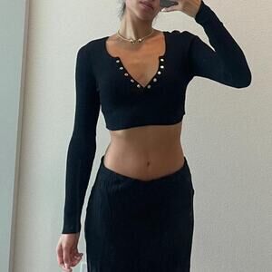Black Long Sleeves Crop Top